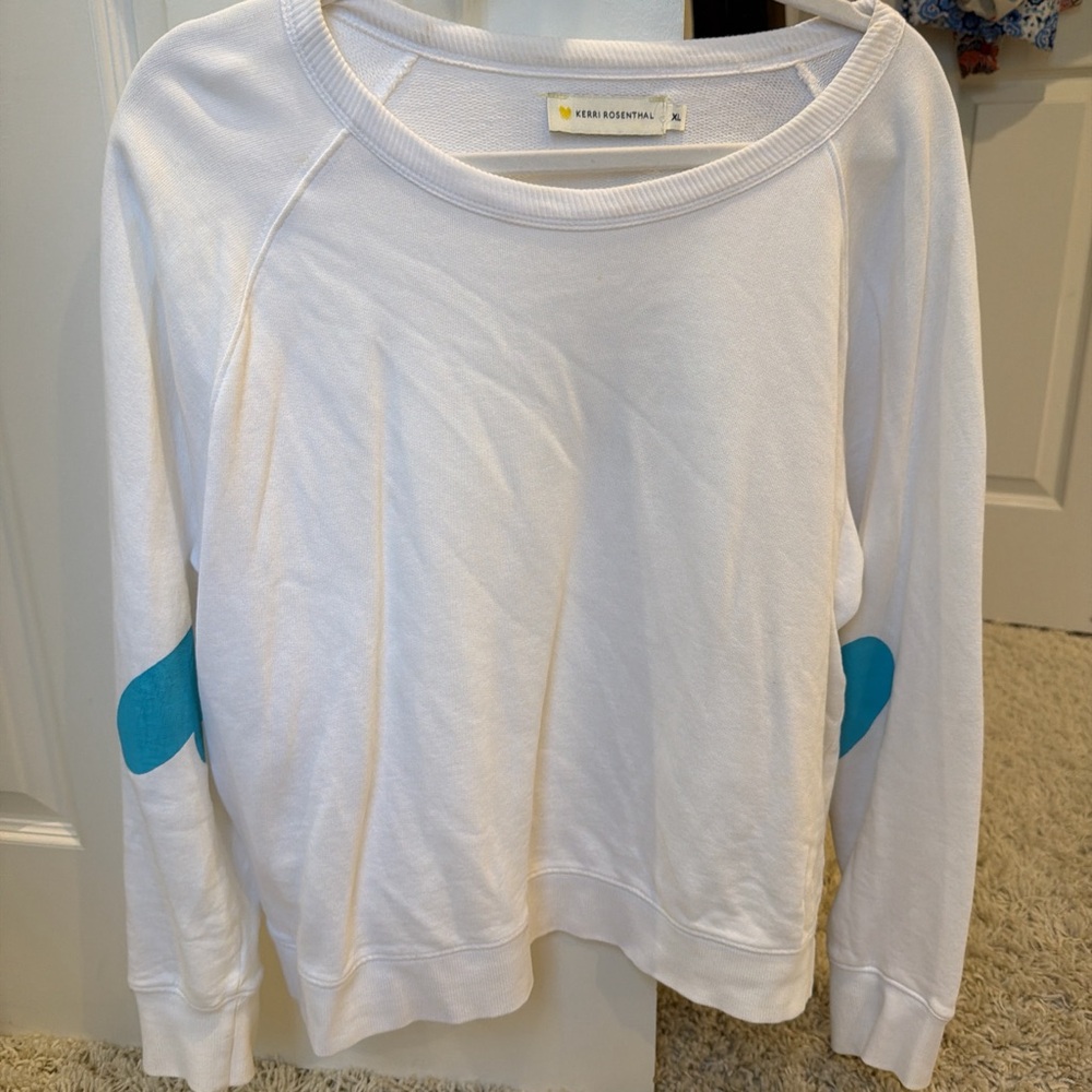 Kerri Rosenthal White Sweatshirt with Blue hearts